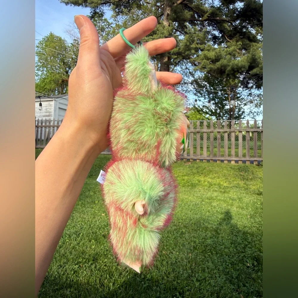 Green Kiwi Labubu Furry Monster Plush Keychain with Glitter Eyes-Stuffed Animal - Picture 5 of 5